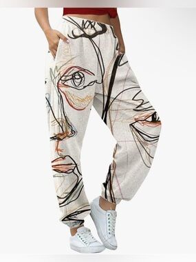 Abstract Scribble Print with Face Joggers Sweatpants  - Multicolor Size 2